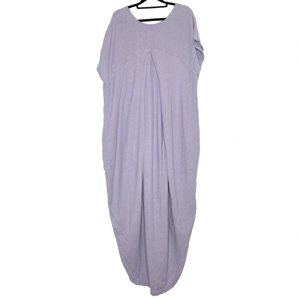 Black Crane Lavender Linen Blend Pleated Cocoon Midi Dress - Small - Picture 4 of 12